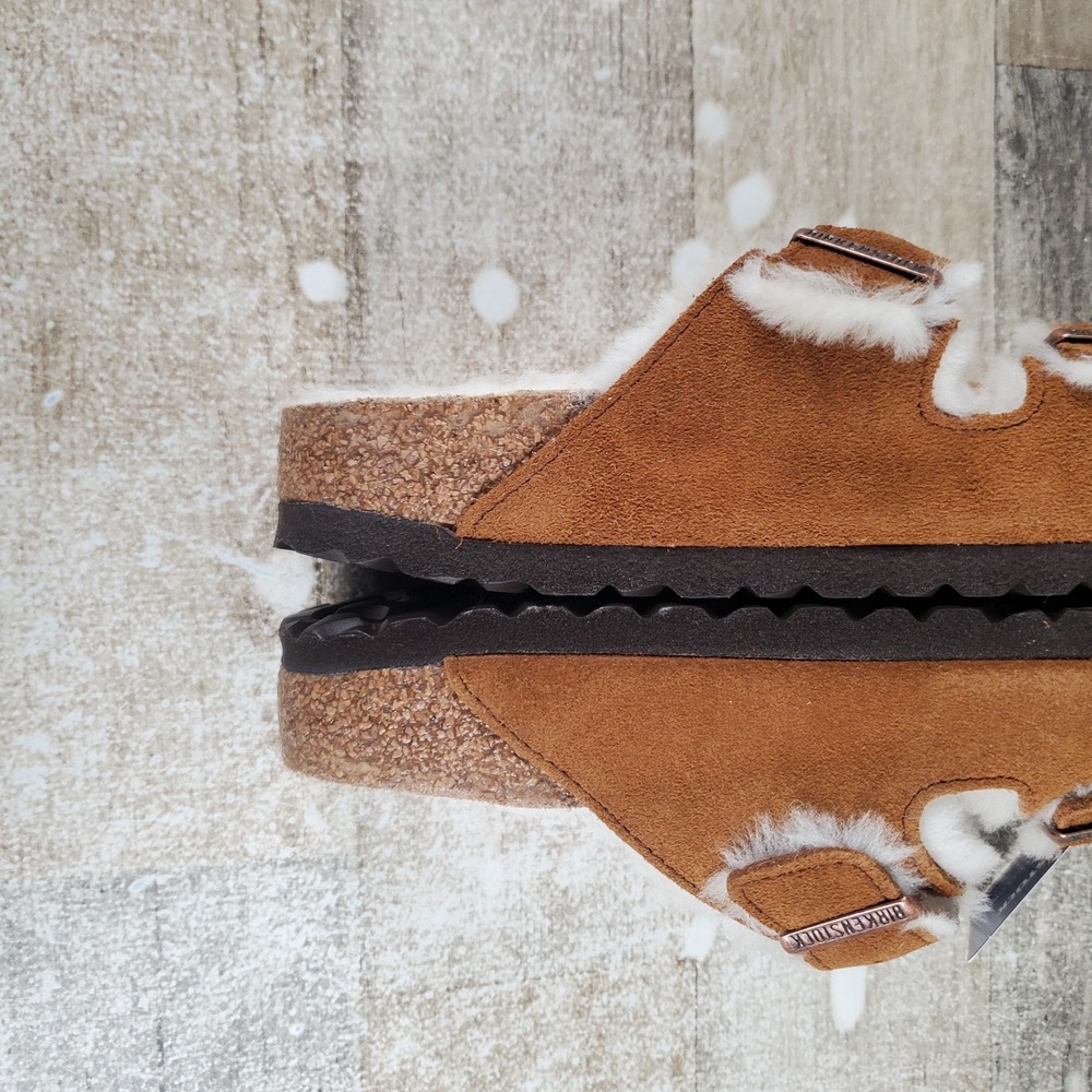 Birkenstock Arizona Womens Slides Sandals Sz 5 Narrow Mink Shearling Suede - Picture 8 of 12